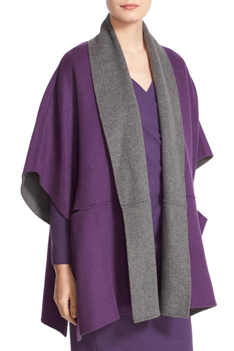 Reversible Wool & Cashmere Cape, Alternate, color, DARK CHARCOAL