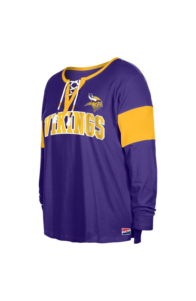 New Era Women's New Era Purple Minnesota Vikings Plus Size Lace-Up Notch Neck Long Sleeve T-Shirt, Alternate, color, 