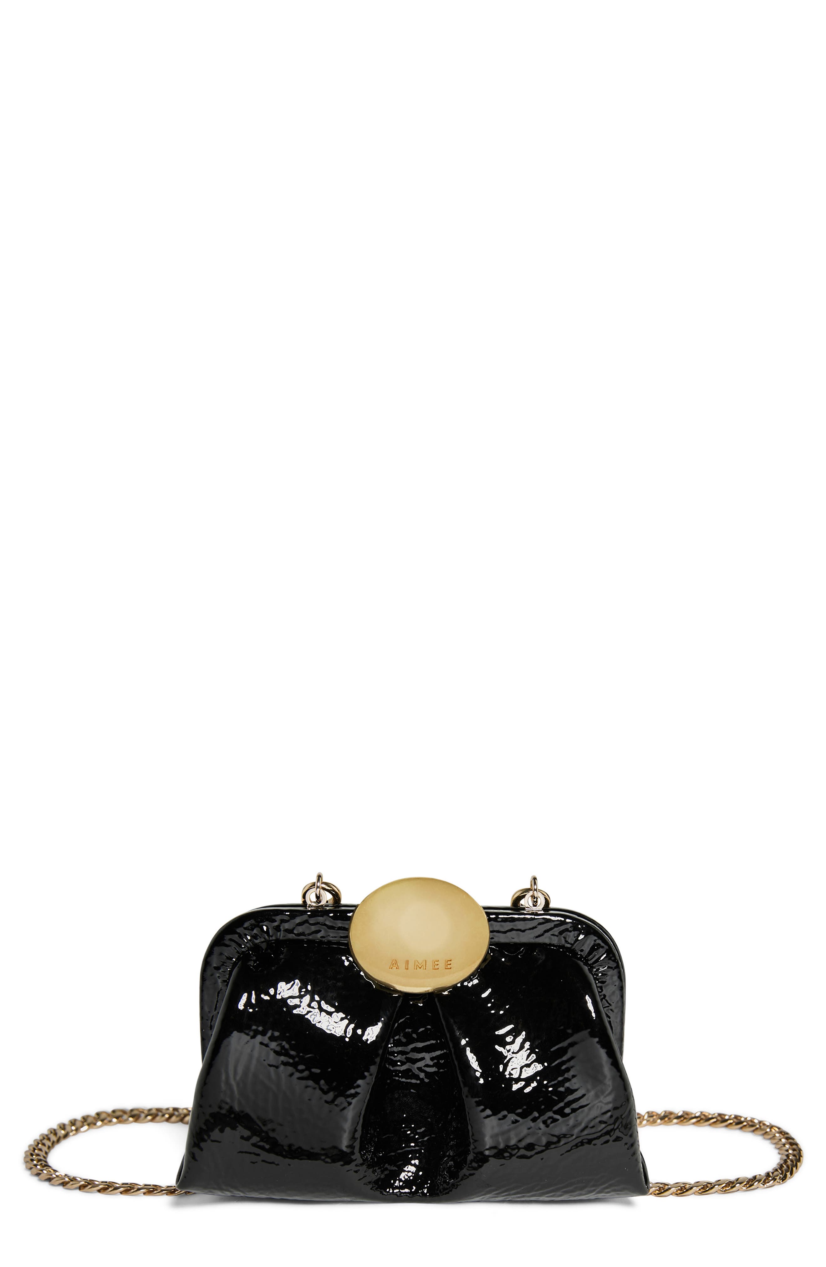 AIMEE Mini Full Circle Leather Frame Crossbody Clutch, Main, color, Black Crinkle Patent