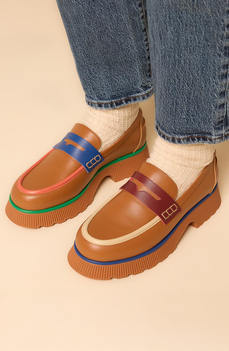 Charlotte Stone Adam Mismatched Lug Sole Penny Loafer, Alternate, color, Bondi