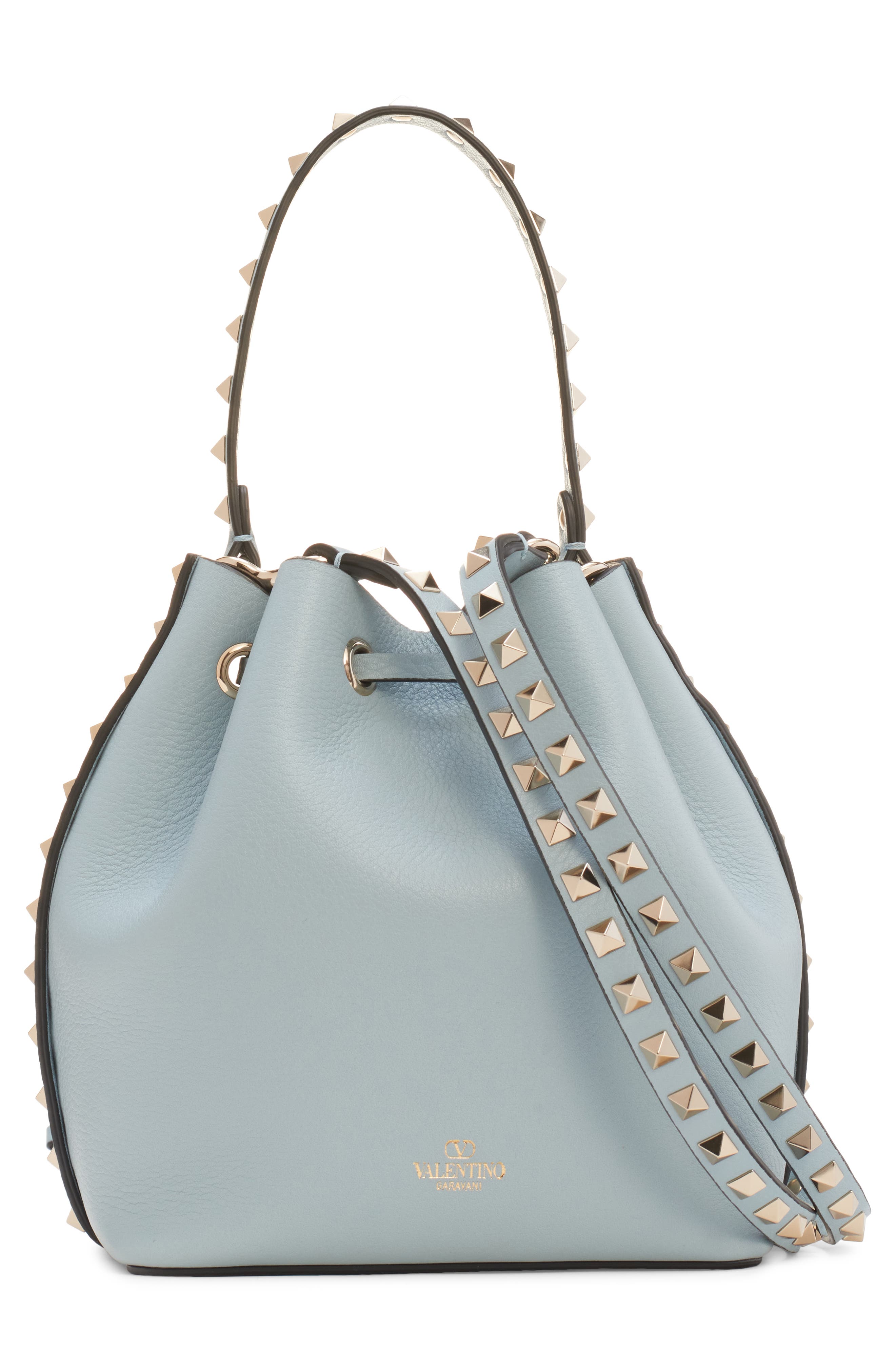 Valentino Garavani Rockstud Leather Bucket Bag, Alternate, color, 