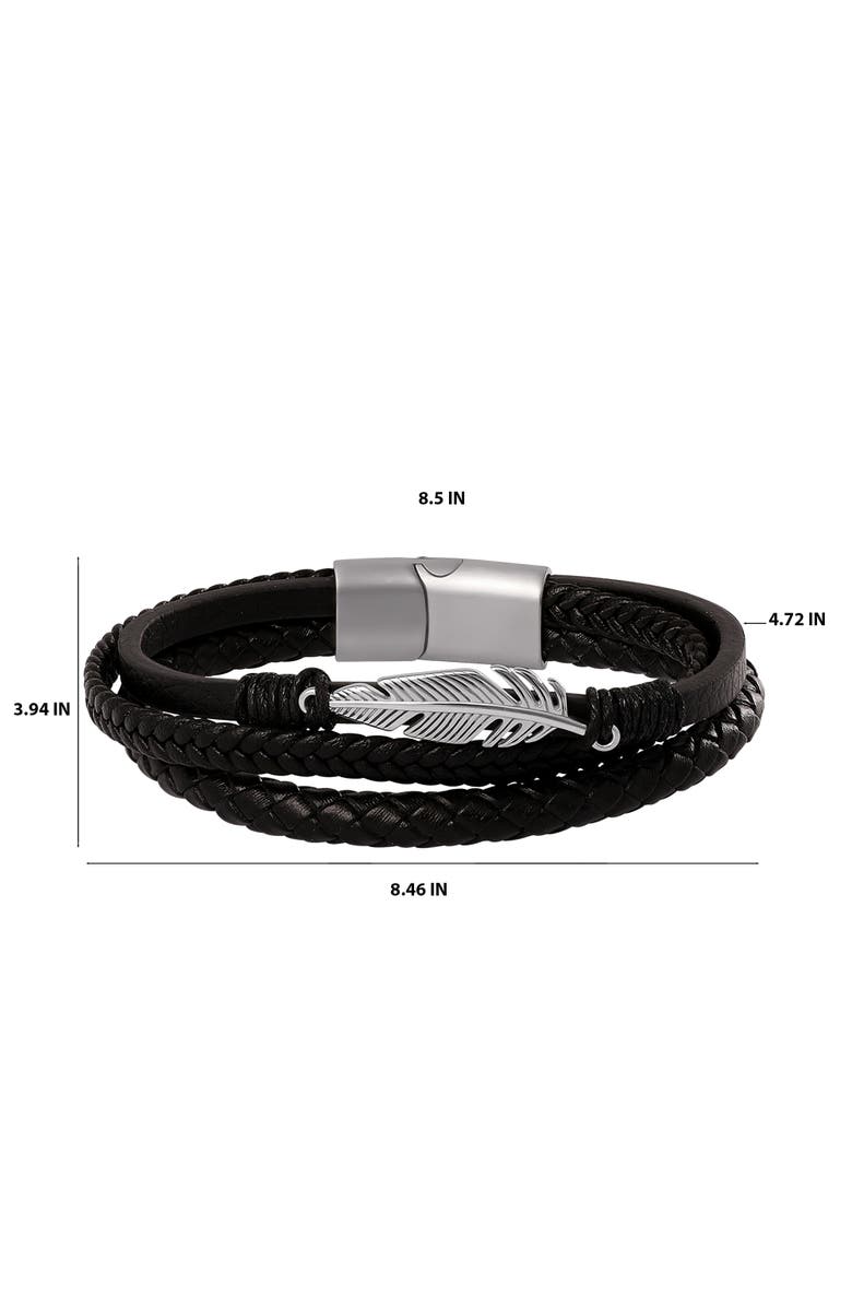 Lucky Brand Triple Row Black Leather Bracelet with Silver Accents, Alternate, color, Black