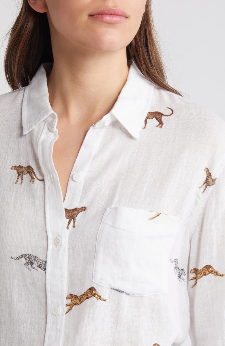 Rails Charli Cheetah Print Linen Blend Button-Up Shirt, Alternate, color,
