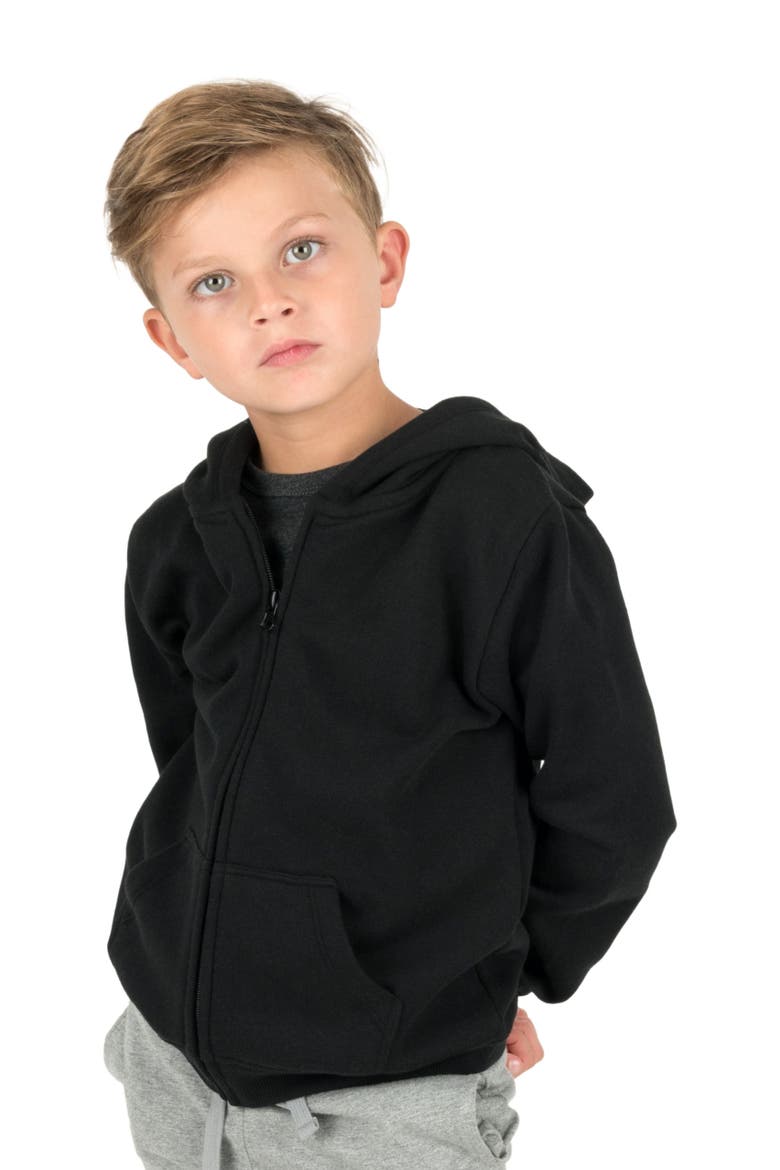 Kids Zip-Up Sweatshirt Hoodie, Cotton Blend, Solid Colors, Main, color, BLACK