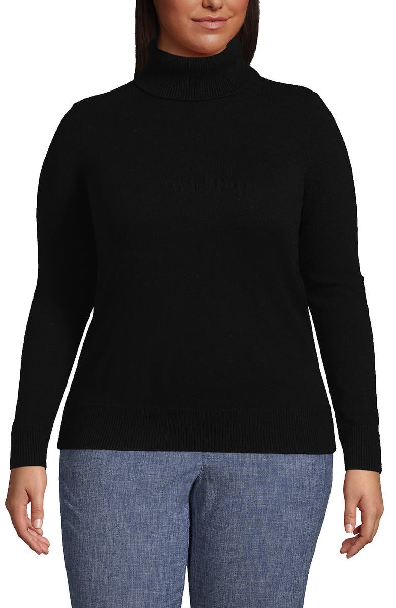 Lands' End Cashmere Turtleneck Sweater, Alternate, color, Black