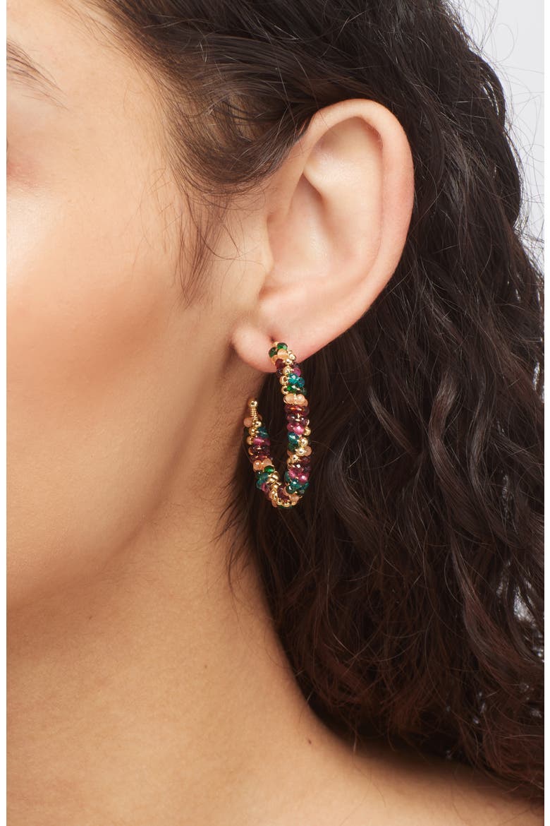 Crystal Beaded Hoop Earrings, Alternate, color, GOLD MULTI