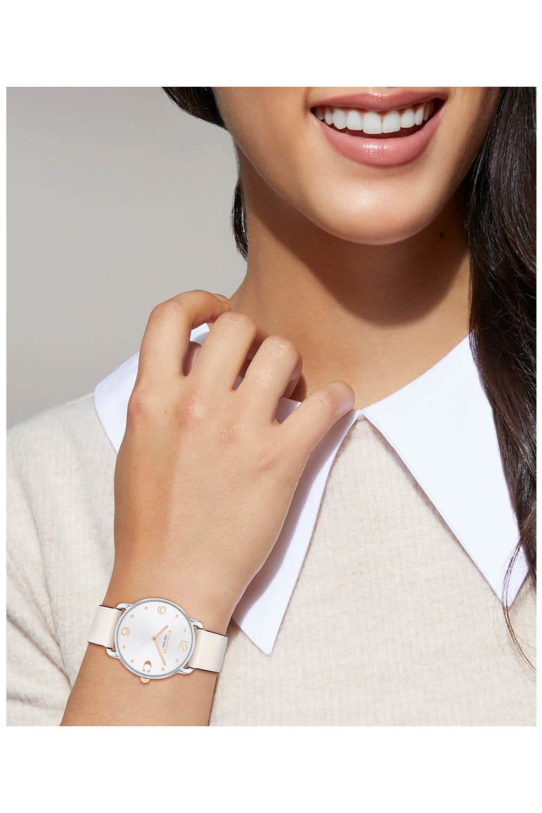 Elliot Leather Strap Watch, 36mm, Alternate, color, SILVER WHITE