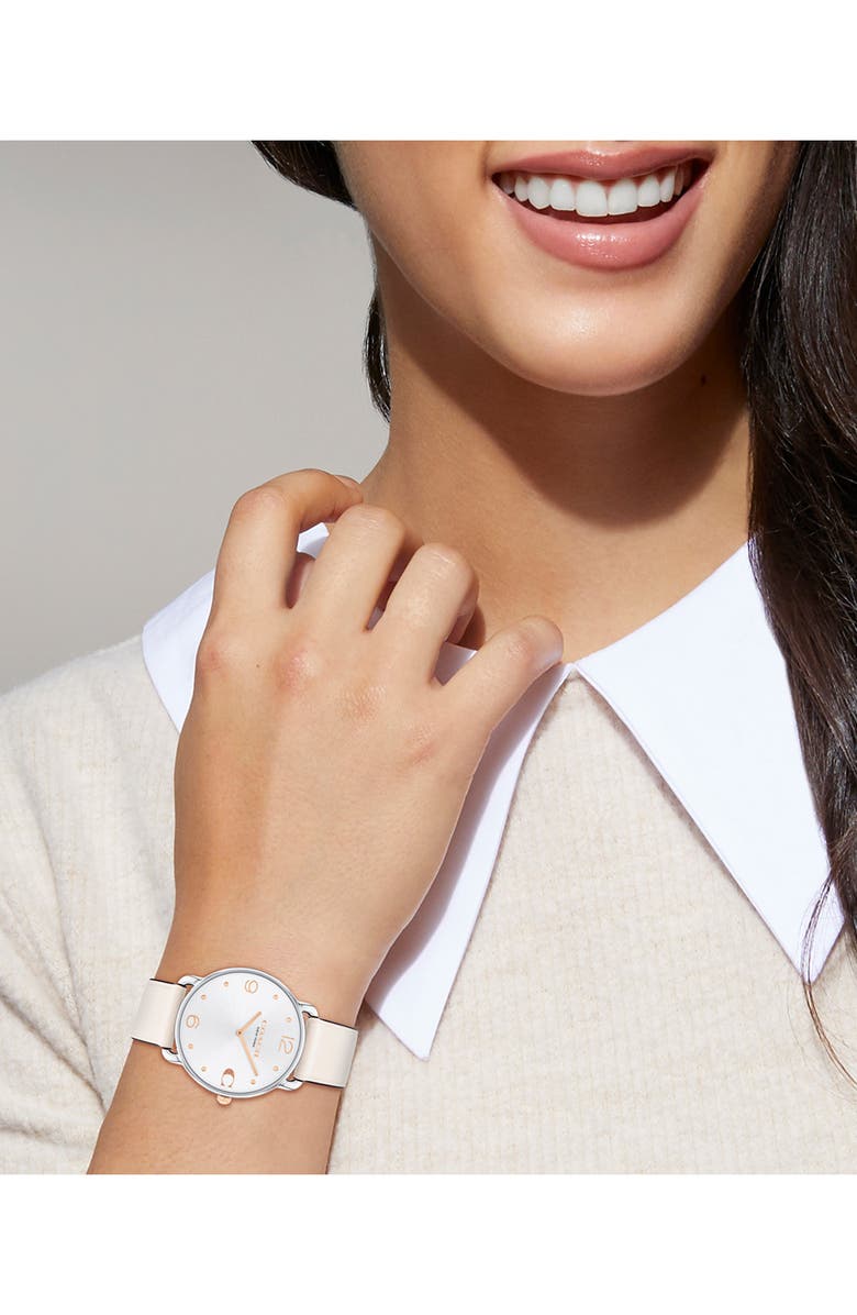 COACH Elliot Leather Strap Watch, 36mm, Alternate, color, Silver White