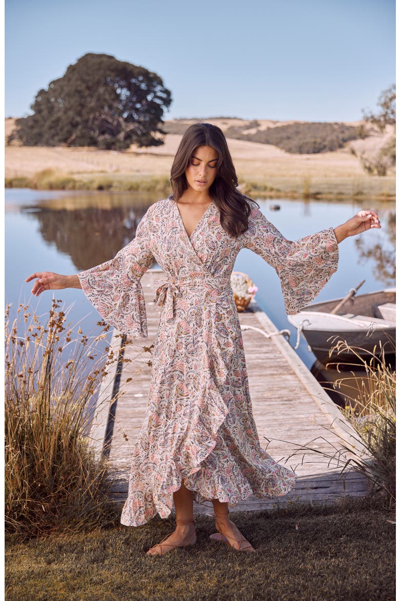 Carly Floral Wrap Front Cotton Dress, Alternate, color, VINTAGE LOTUS