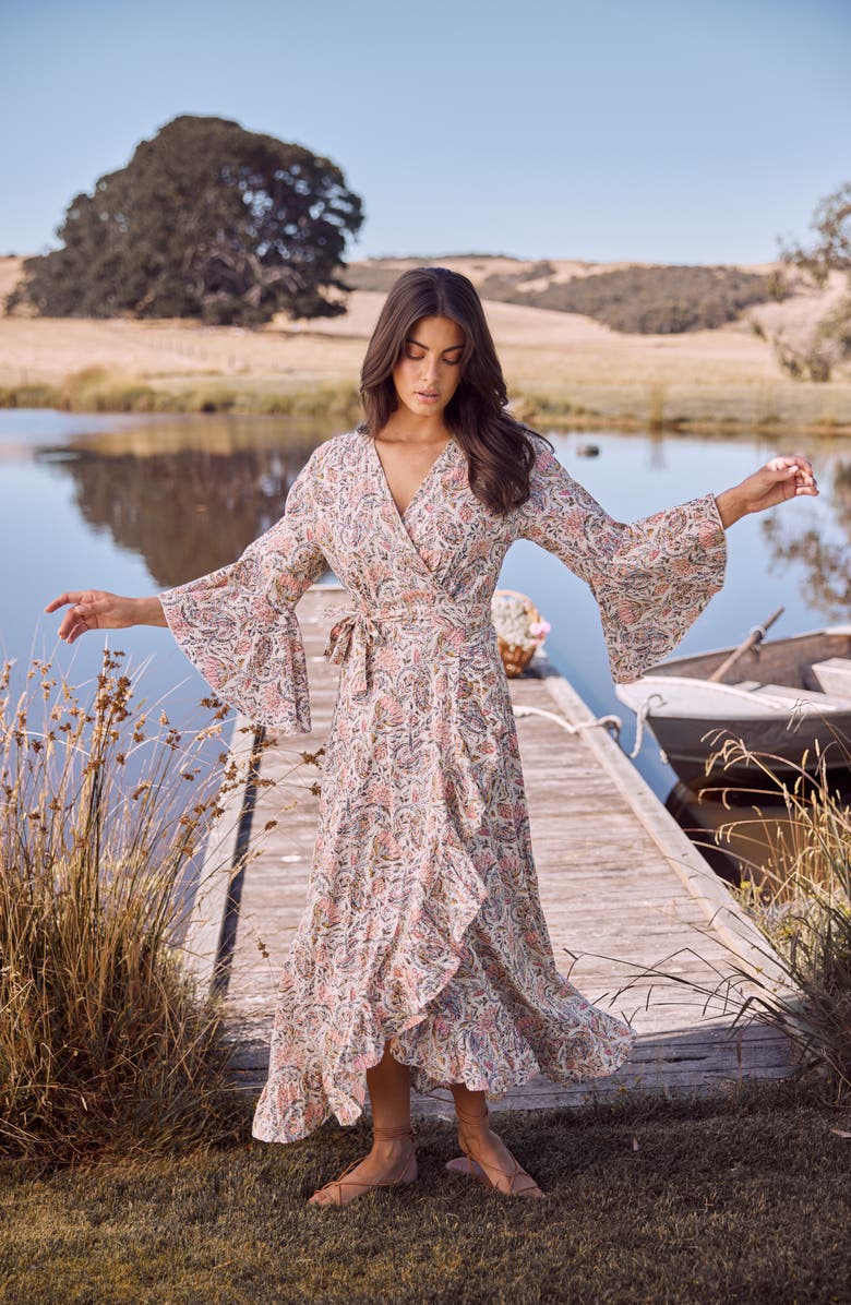 Talisman the Label Carly Floral Wrap Front Cotton Dress, Alternate, color, Vintage Lotus