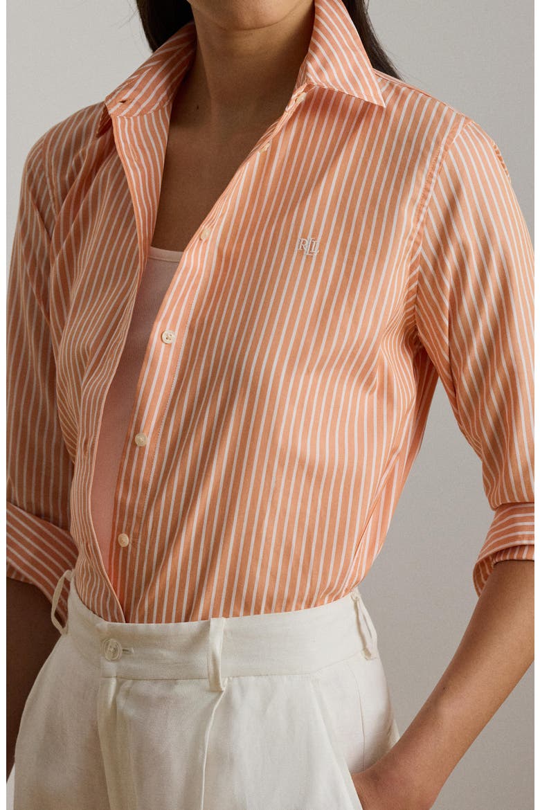 Stripe Cotton Broadcloth Button-Up Shirt, Alternate, color, ORANGE/ WHITE