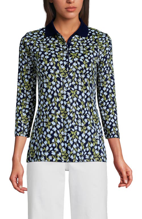 Lands' End 3/4 Sleeve Supima Cotton Polo Shirt In Multi