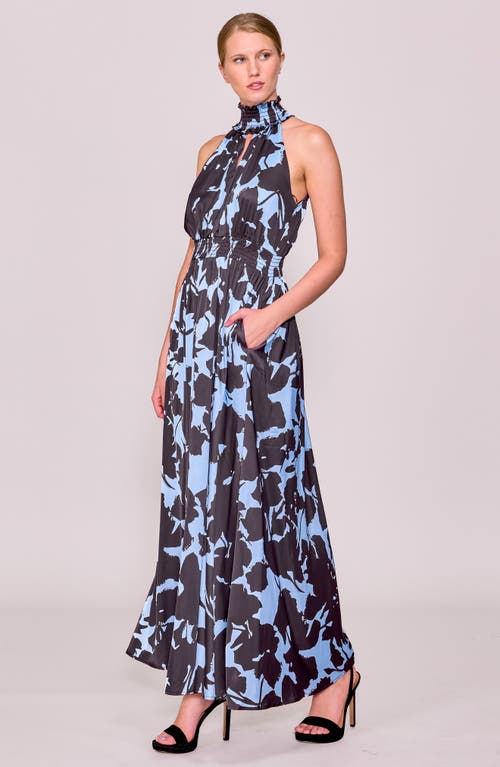 Melloday Abstract Maxi Halter Dress In Blue