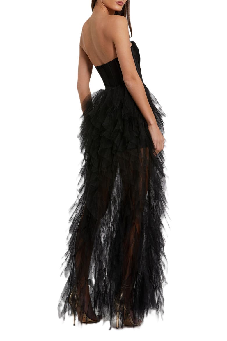 Strapless Bustier Net Gown With Spiral Ruffles, Alternate, color, Black