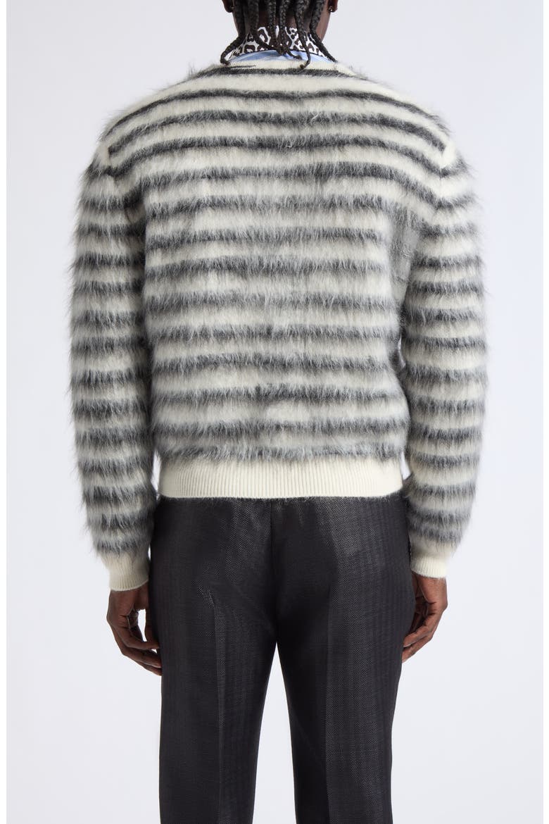 Brushed Stripe Mohair Blend Cardigan, Alternate, color, WHITE/ BLACK