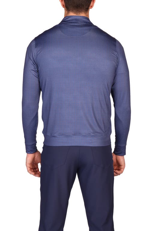 Tailorbyrd Mini Houndstooth Print Long Sleeve Performance Quarter Zip Polo In Blue