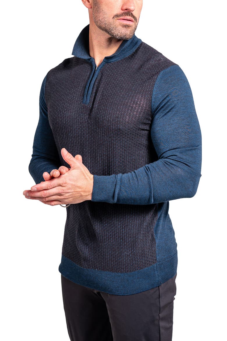 Knitted Passion Merino Wool Quarter Zip Sweater, Alternate, color, BLUE
