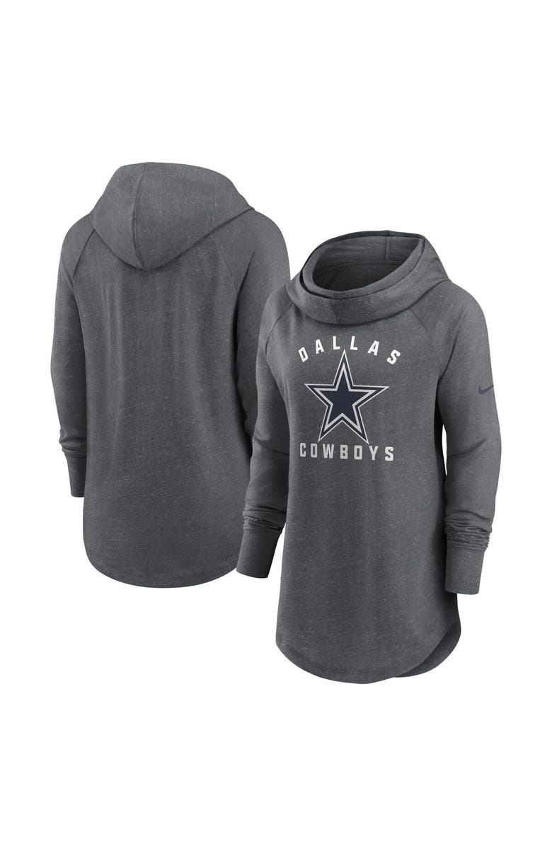 Nike Women's Nike Heather Charcoal Dallas Cowboys Raglan Funnel Neck Pullover Hoodie, Main, color, Heather Charcoal