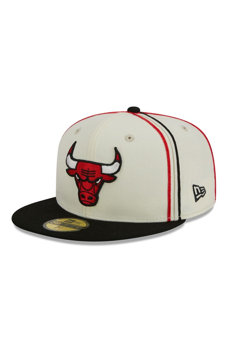 New Era Men's New Era Cream/Black Chicago Bulls Piping 2-Tone 59FIFTY Fitted Hat, Main, color, 