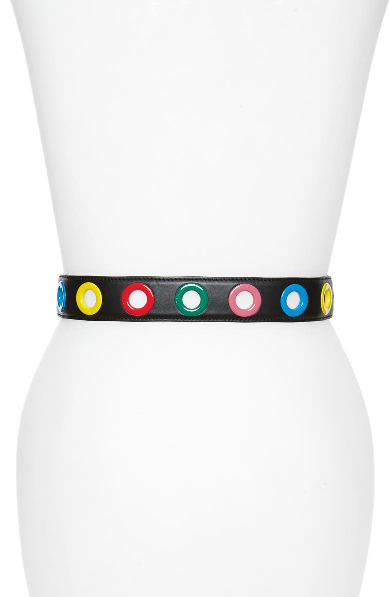 Moschino Logo Plaque & Grommet Belt, Alternate, color, 