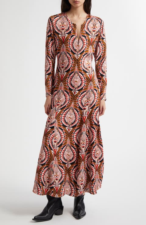 Pineapple Jewelry Long Sleeve Maxi Dress