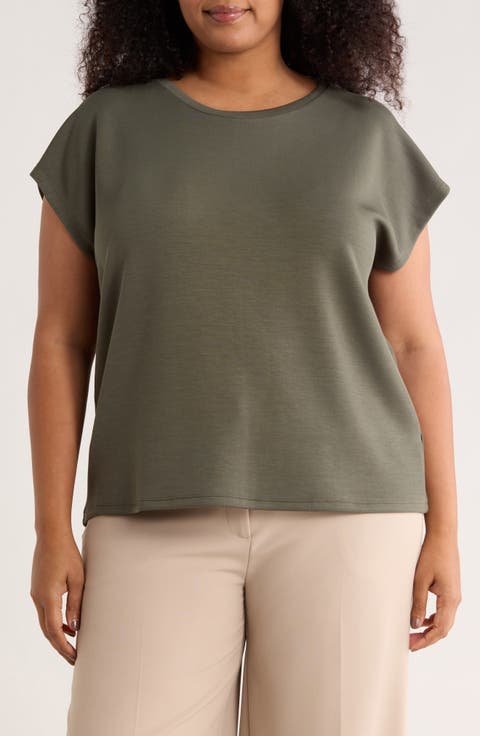 Cap Sleeve Scuba Knit T-Shirt (Plus)
