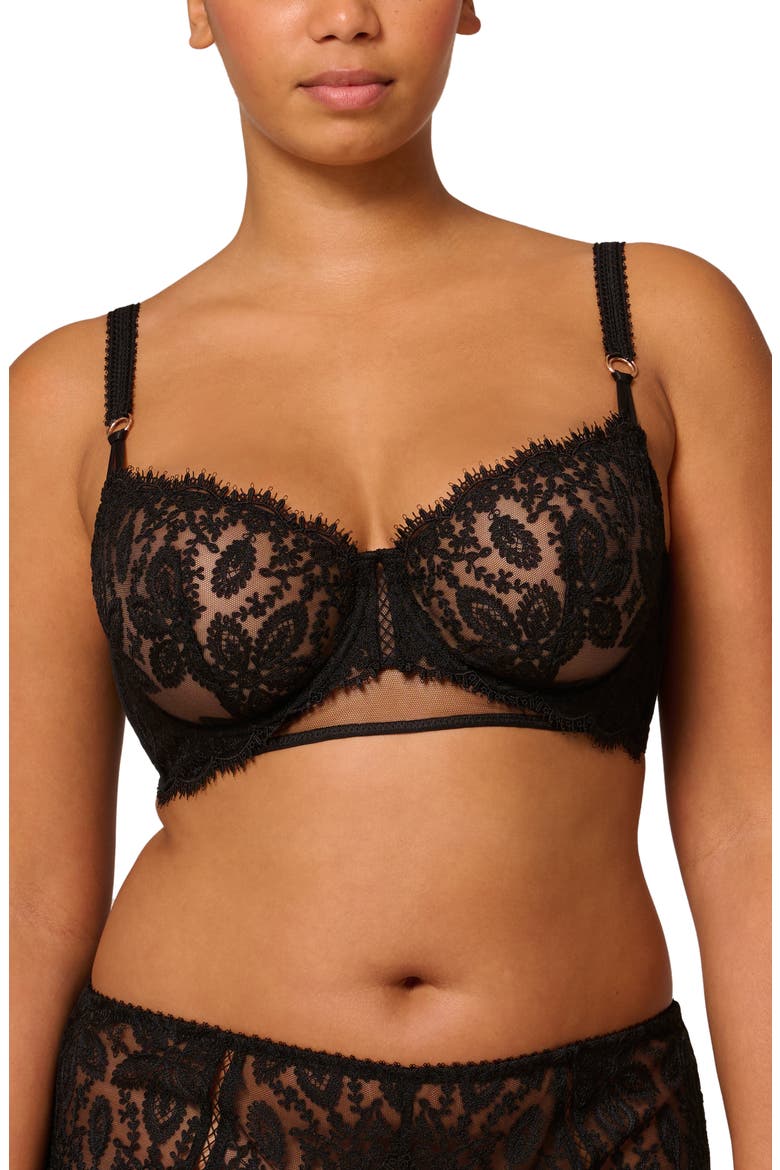 Embroidered Underwire Demi Bra, Alternate, color, BLACK
