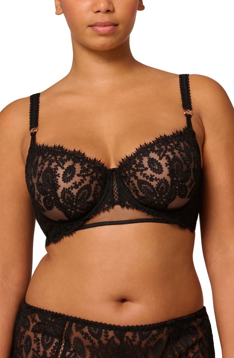 Simone Perele Embroidered Underwire Demi Bra, Alternate, color, Black