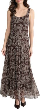 Jones New York Paisley Print Chiffon Maxi Dress