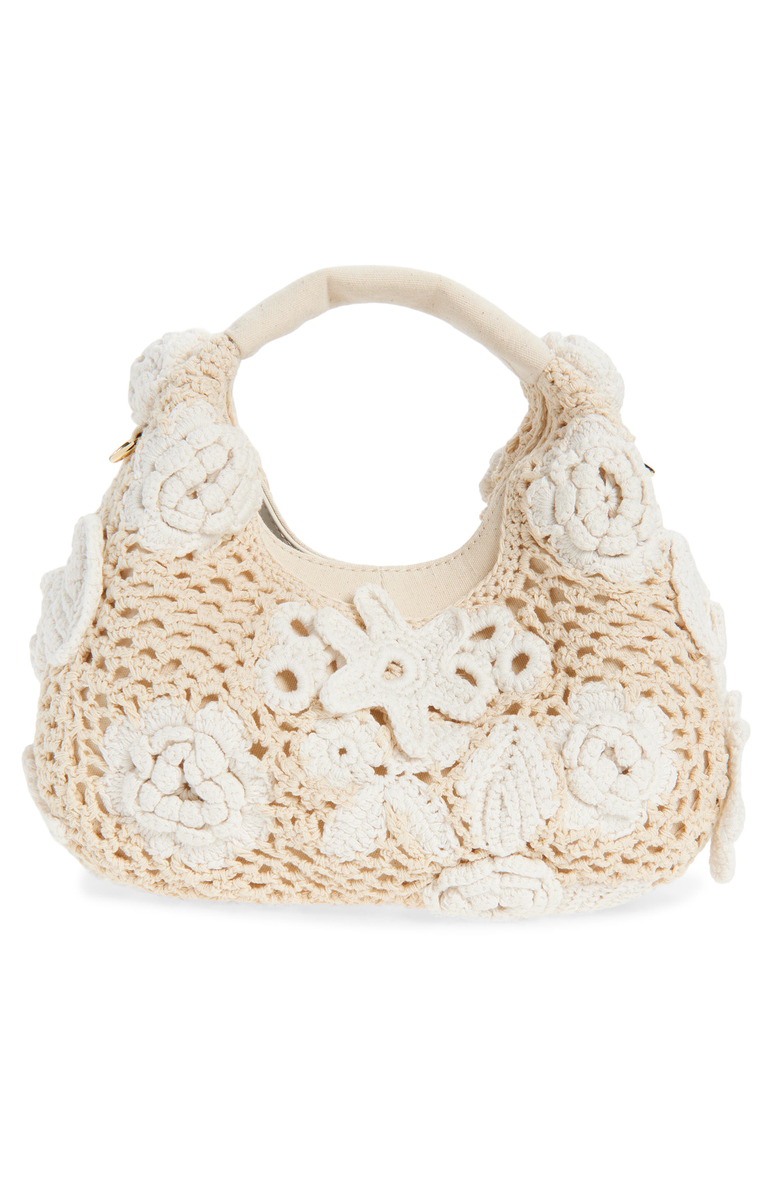 Ganni Mini Crochet Hobo Bag, Alternate, color, Egret
