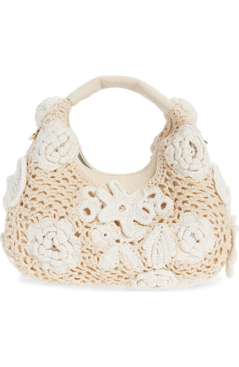 Ganni Mini Crochet Hobo Bag, Alternate, color, Egret