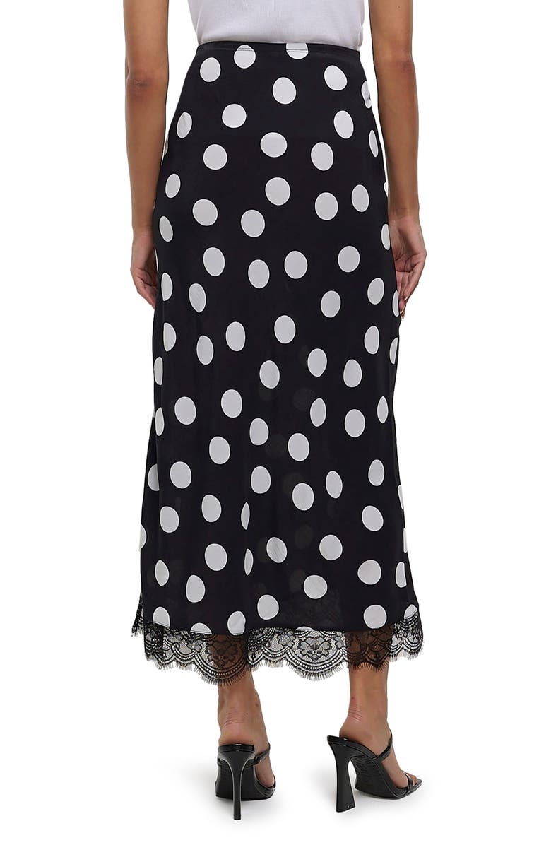 River Island Lace Trim Polka Dot Bias Satin Midi Skirt, Alternate, color,