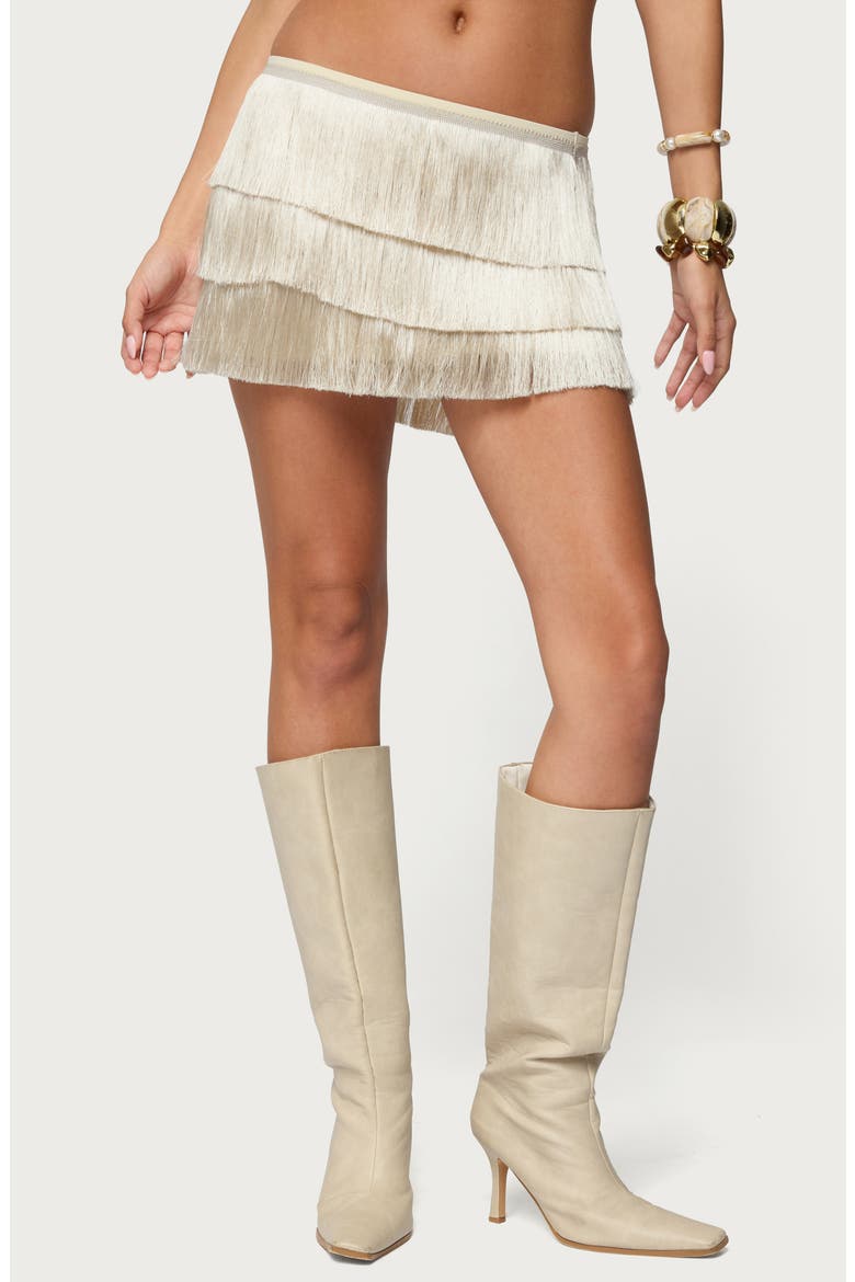 Sarai Tiered Fringe Miniskirt, Main, color, CREAM