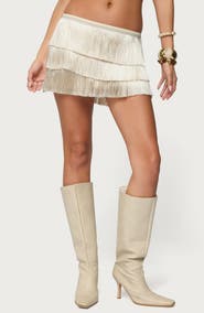 EDIKTED Sarai Tiered Fringe Miniskirt
