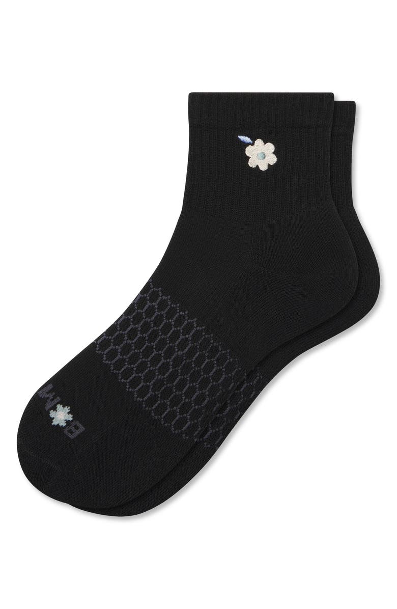 Bombas Embroidered Flower Quarter Socks, Alternate, color, 