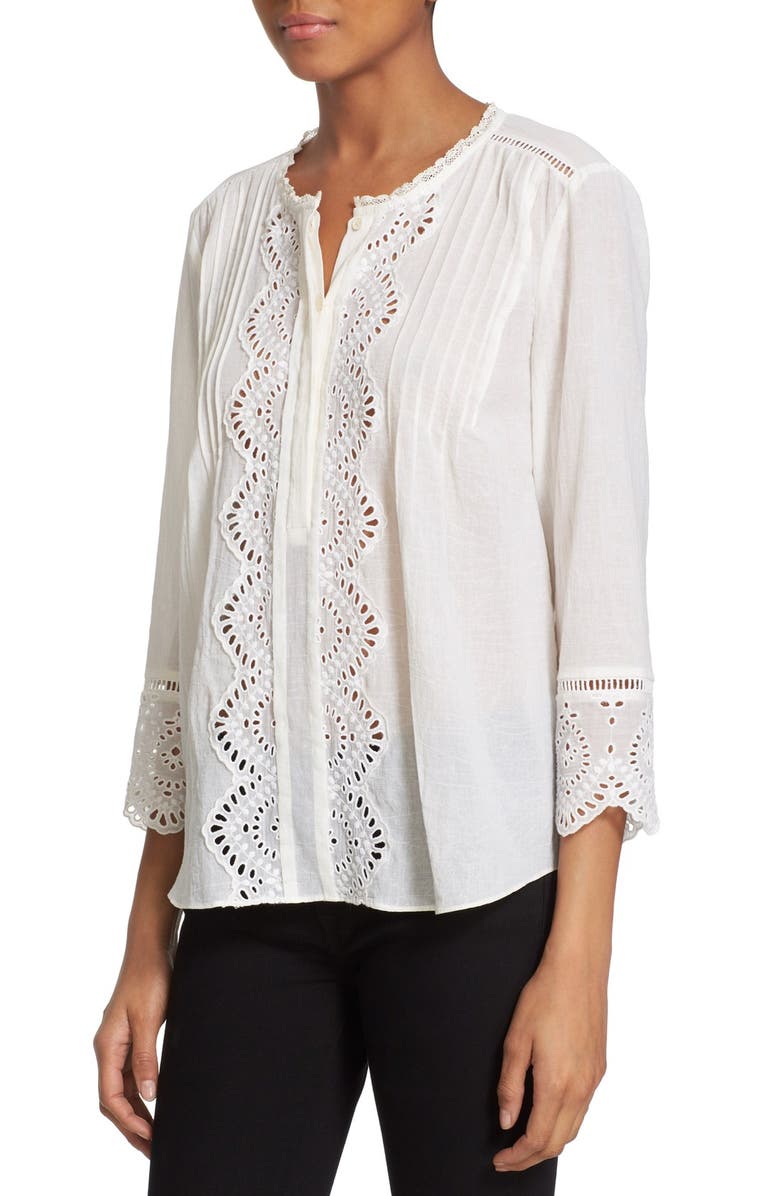 Rebecca Taylor Three Quarter Sleeve Eyelet Top, Alternate, color, 