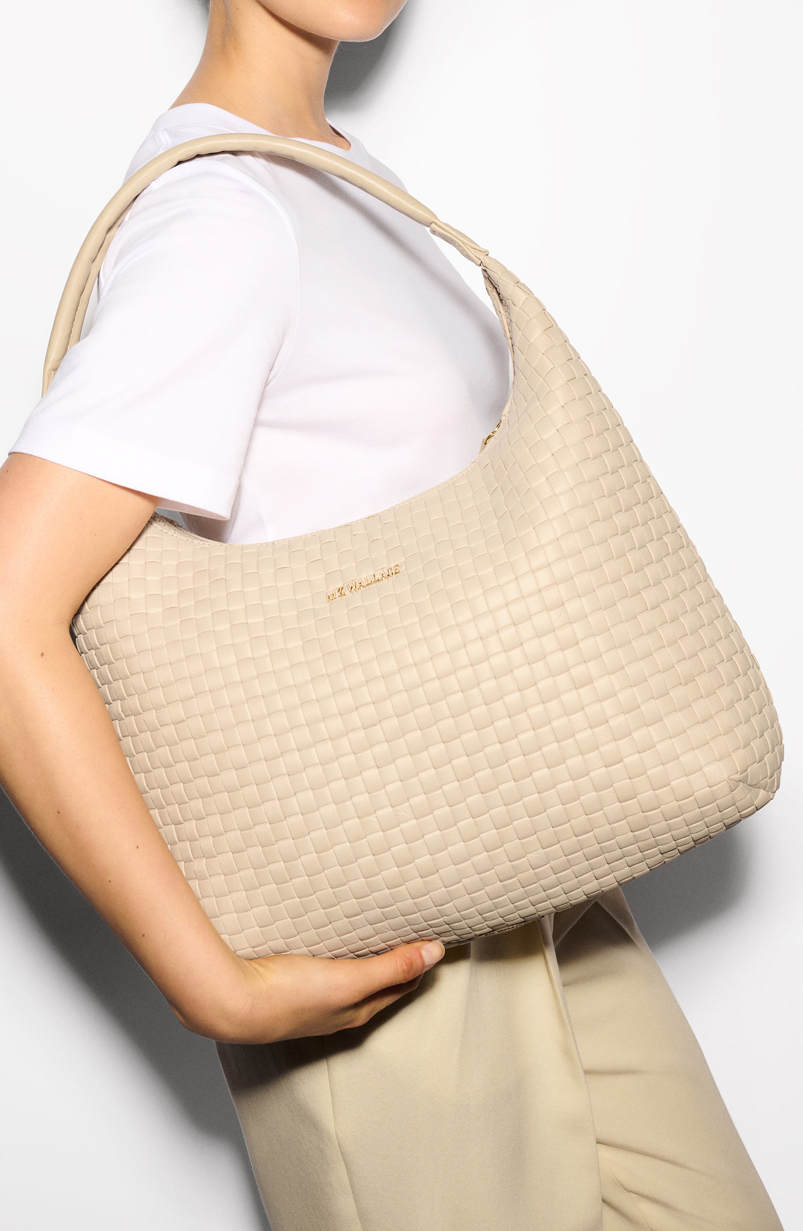 MZ Wallace Large Woven Shoulder Bag, Alternate, color, Buff