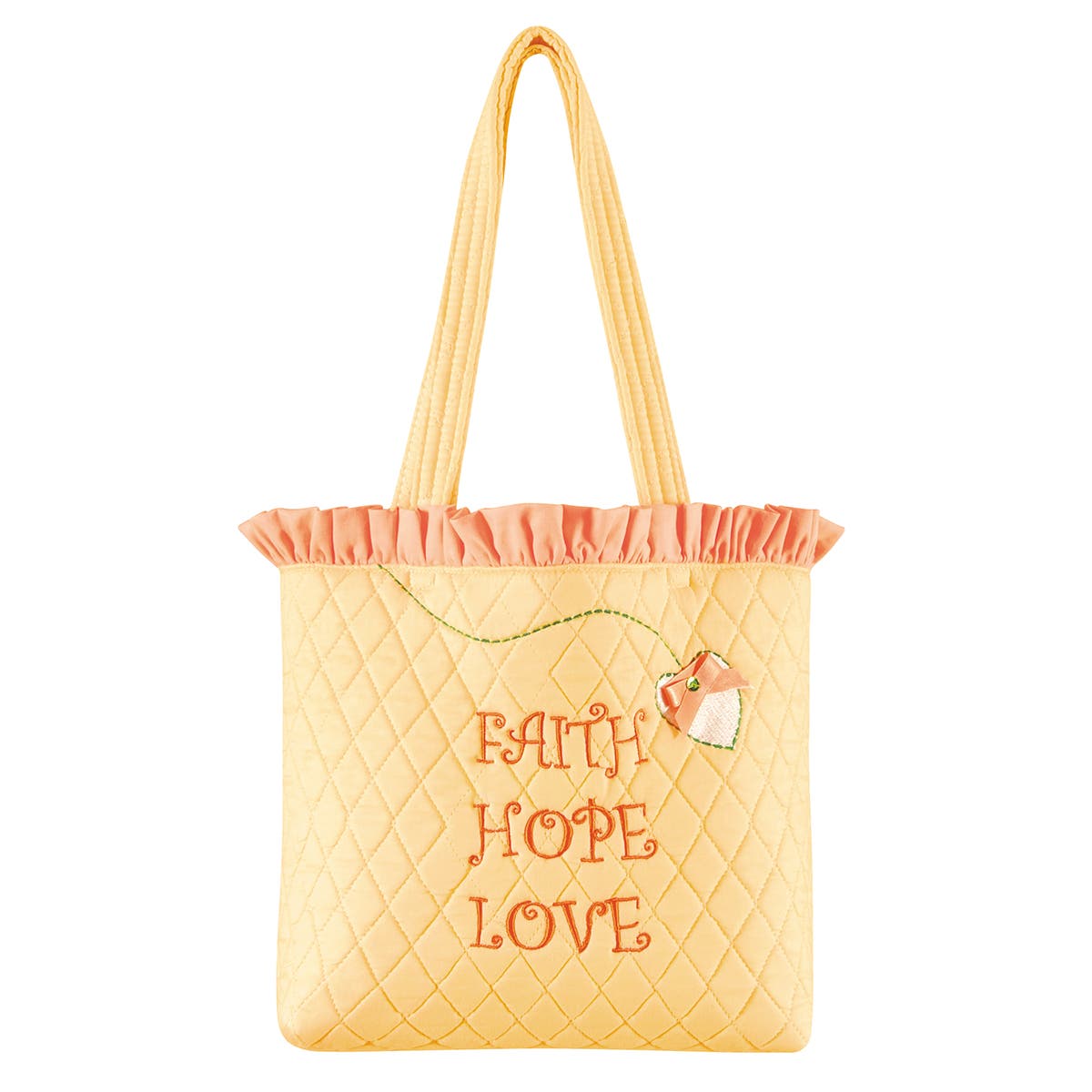 Faith Hope Love Ruffle Tote, Main, color, Orange