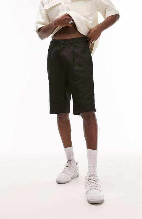 Slim Fit Pleated Long Twill Shorts