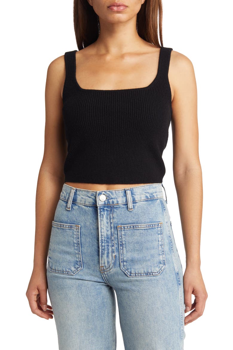 Frida Recycled Cashmere Blend Tank Top & Cardigan Set, Alternate, color, BLACK