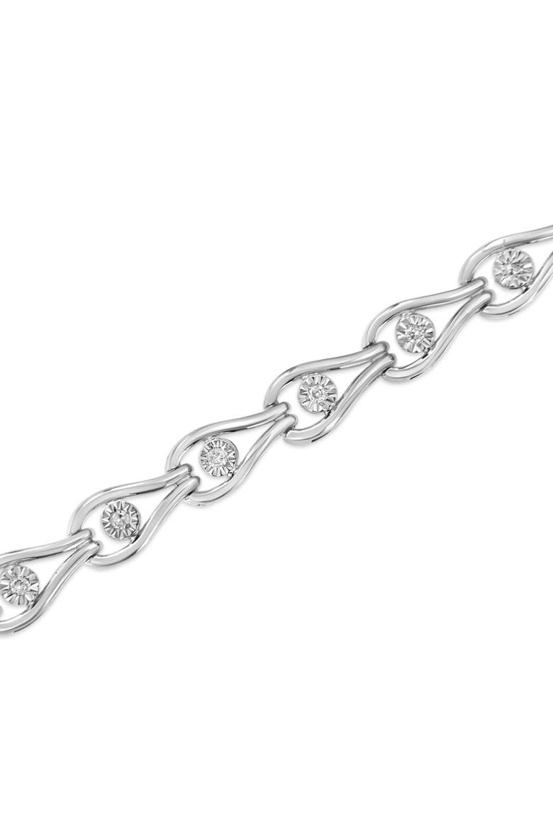 Silver 1/10 Cttw Miracle-Set Diamond Pear Shape and Bezel Link Bracelet, Alternate, color, White