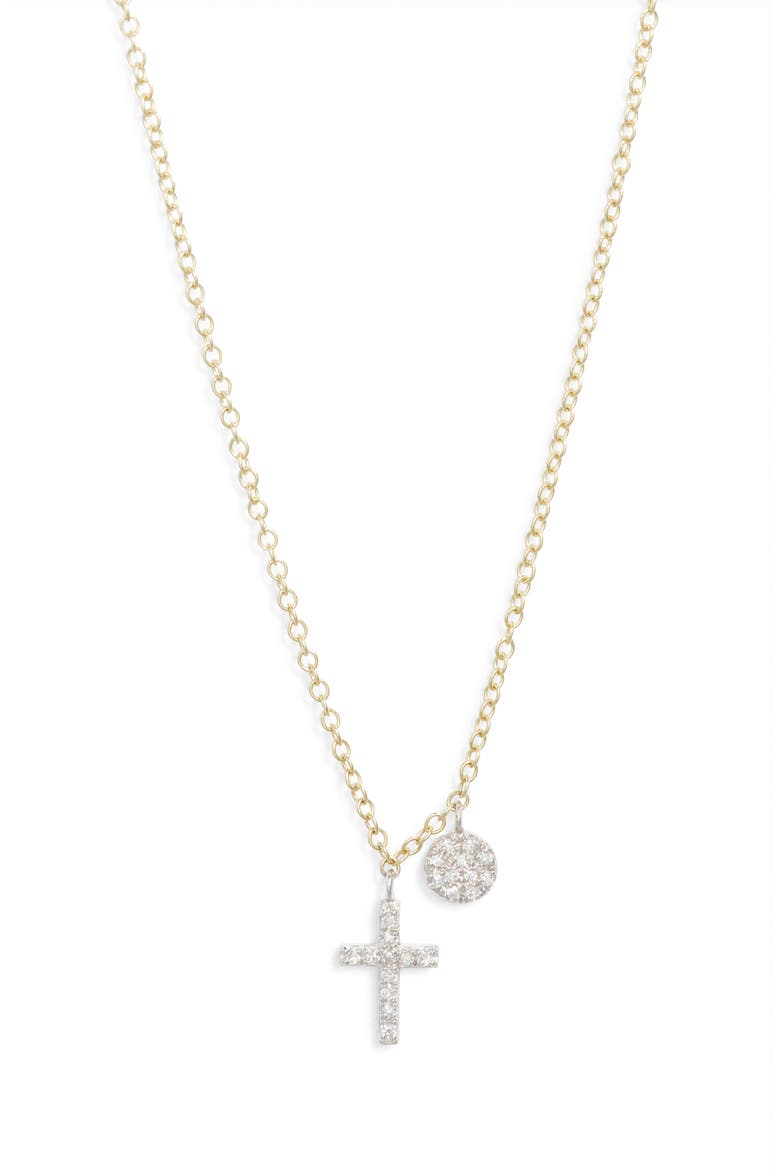 Pavé Diamond Cross Pendant Necklace, Main, color, YELLOW GOLD