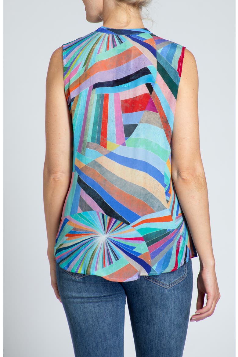 Print Chiffon Button-Up Sleeveless Top, Alternate, color, BLUE MULTI