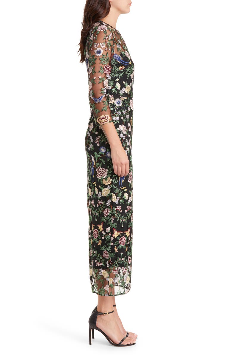Marchesa Notte Floral Embroidered Sheath Dress, Alternate, color,