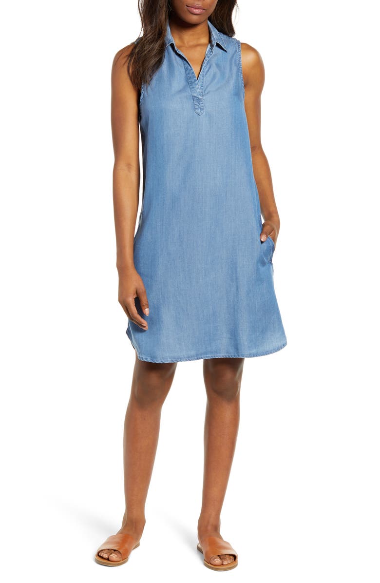 beachlunchlounge Chambray Shift Dress, Main, color, 