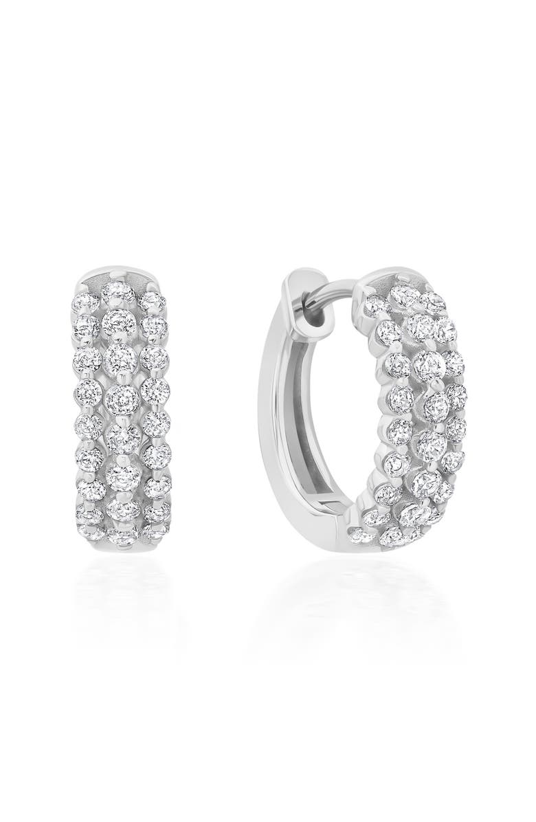 Crislu Three Row Cubic Zirconia Huggie Hoop Earrings, Main, color, Pure Platinum/ Clear Stone