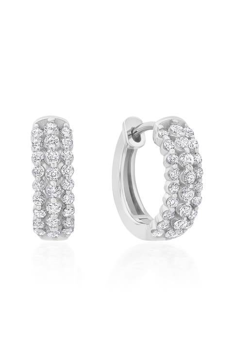 Three Row Cubic Zirconia Huggie Hoop Earrings