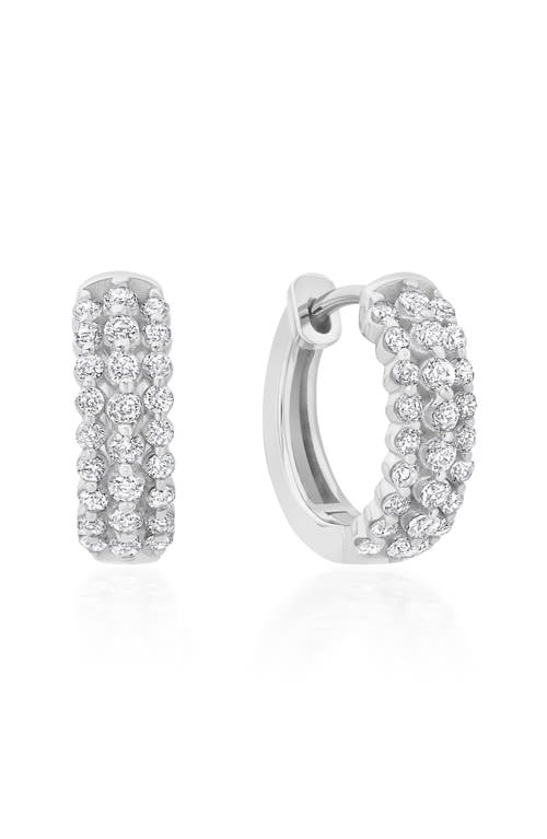 Crislu Three Row Cubic Zirconia Huggie Hoop Earrings In White