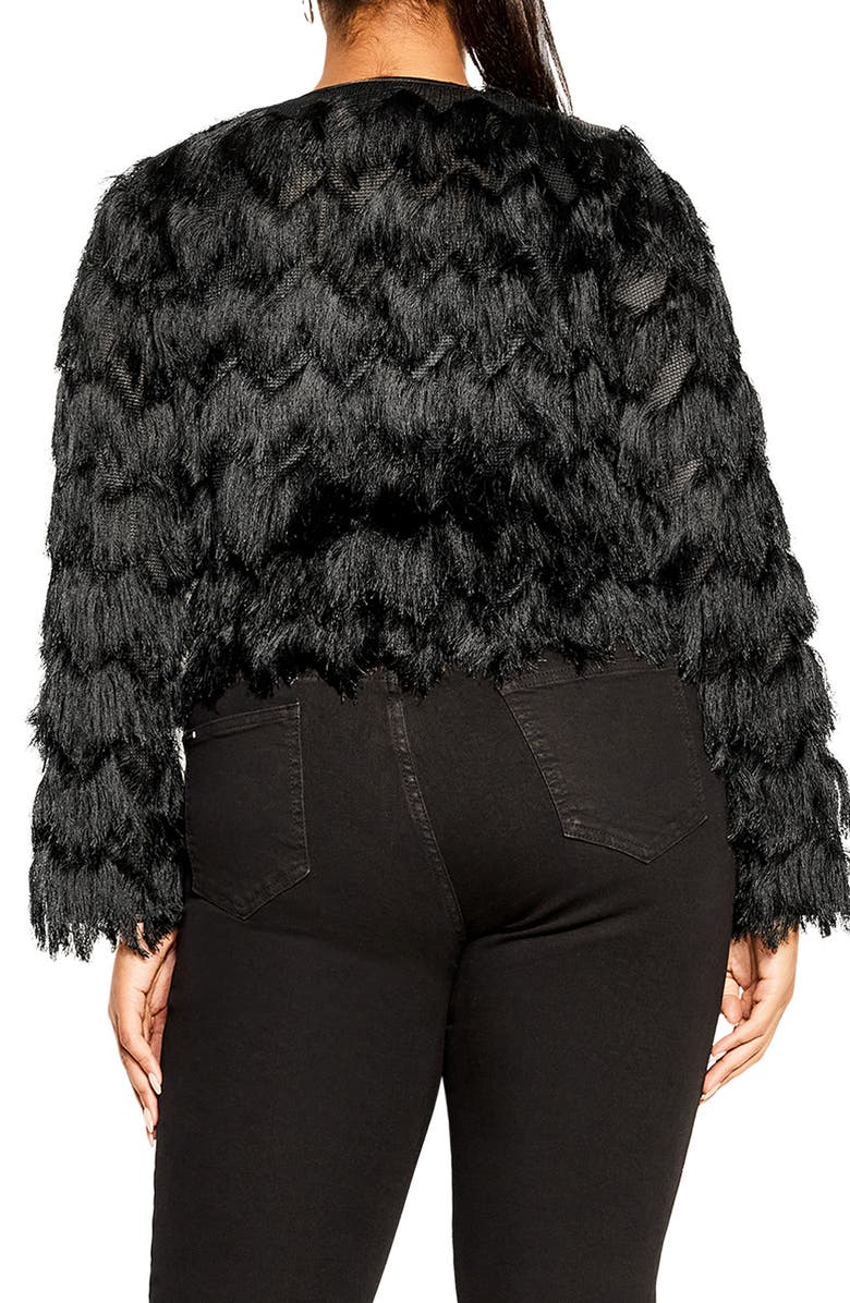 City Chic Spring Fling Chevron Fringe Crop Jacket, Alternate, color,