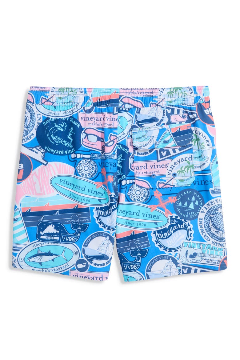 Kids' Chappy Beach Print Swim Trunks, Alternate, color, ICE WATER
